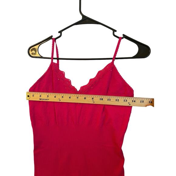 Express Y2K Vintage‎ Size M/L Pink Fitted Babydoll Cami Tank Top Rhinestone Lace - Picture 4 of 12